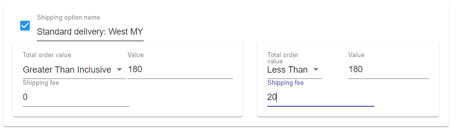 Tiered shipping result example