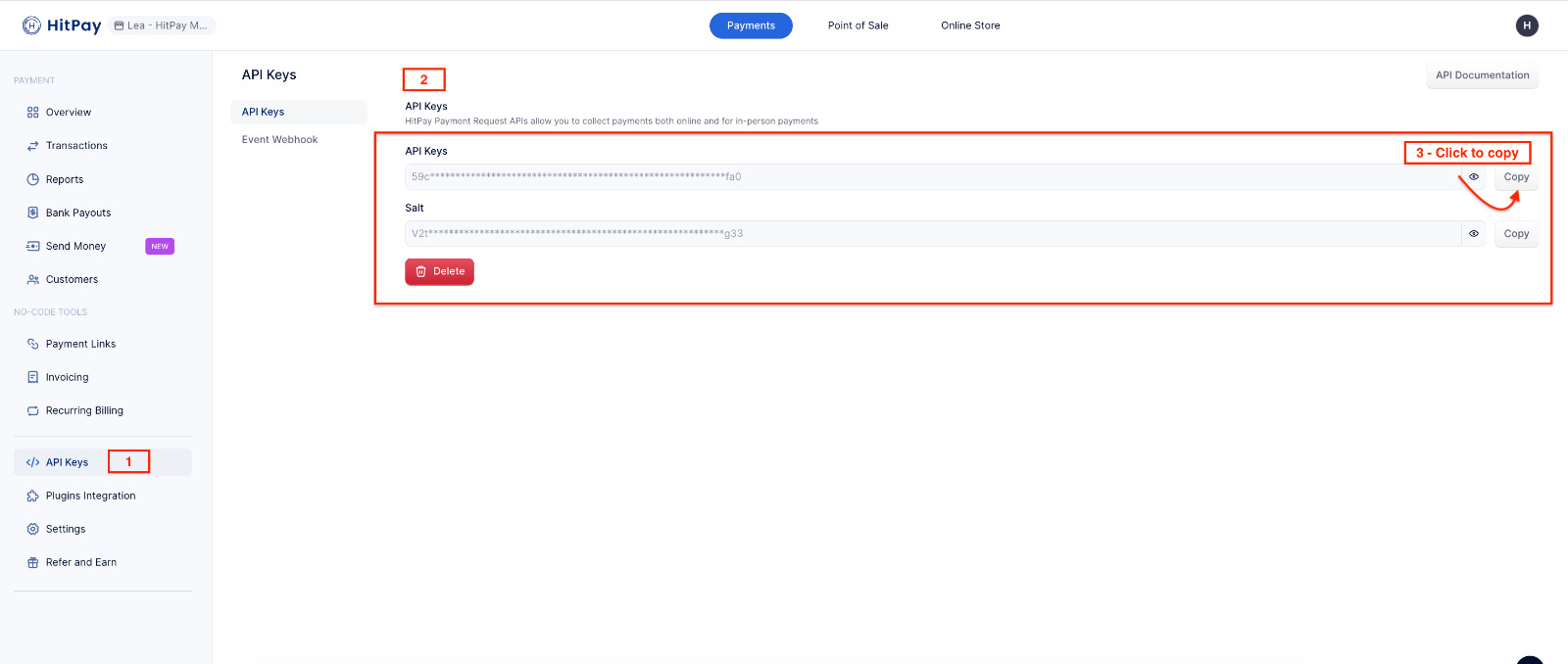 Hitpay API Key location