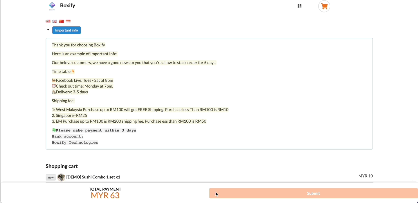 Accessing the webstore from the shopping cart