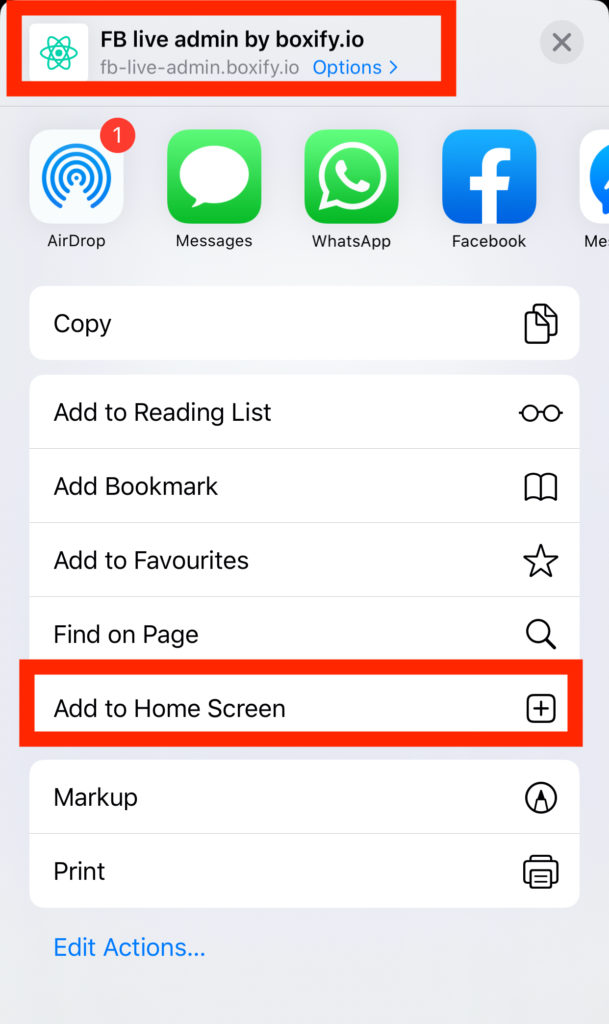 Steps to add Boxify to the home screen on a mobile device