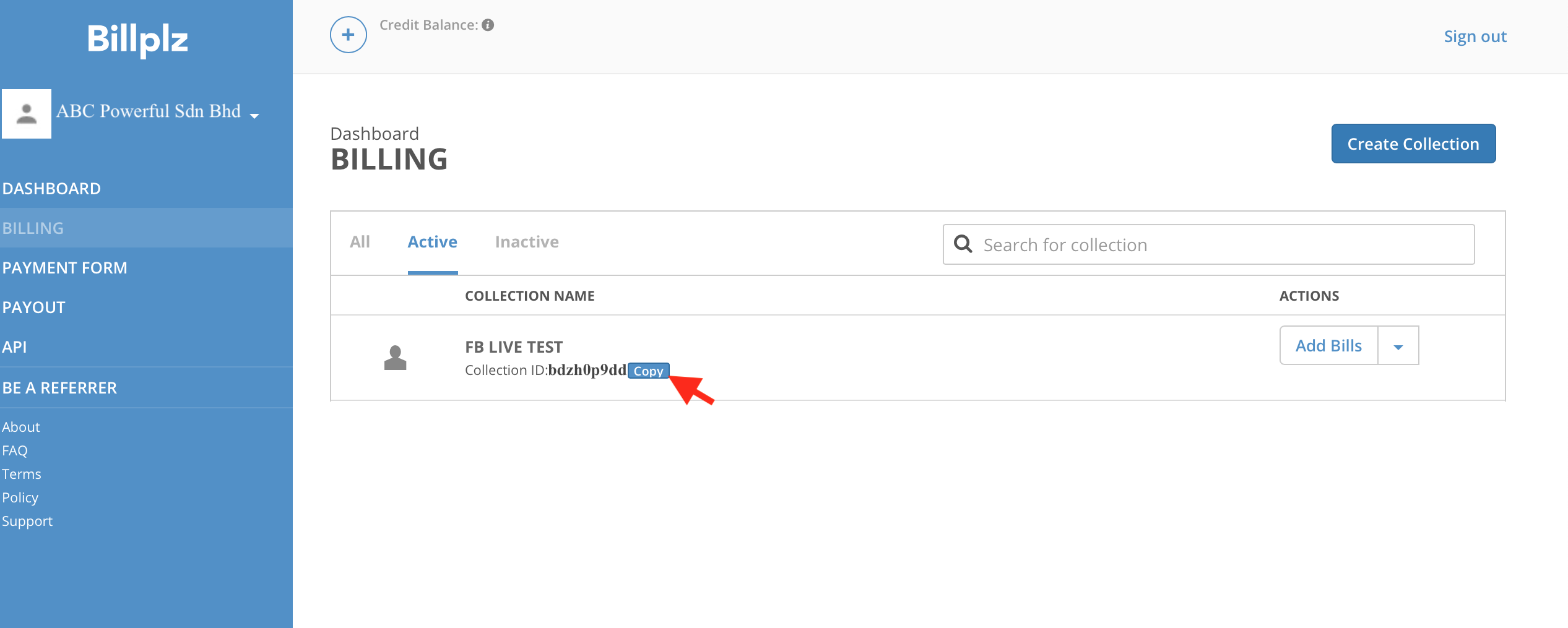 Billplz Collection ID location