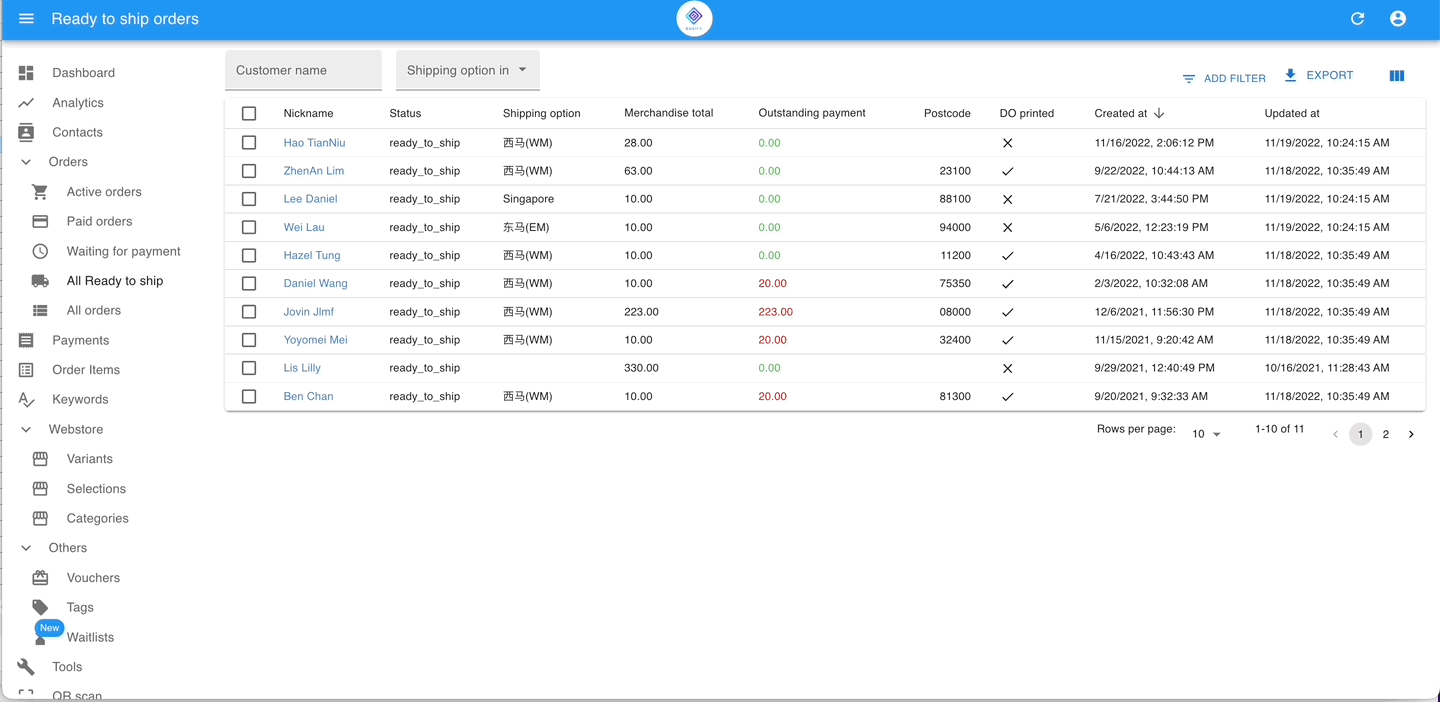 Bulk upload tracking numbers