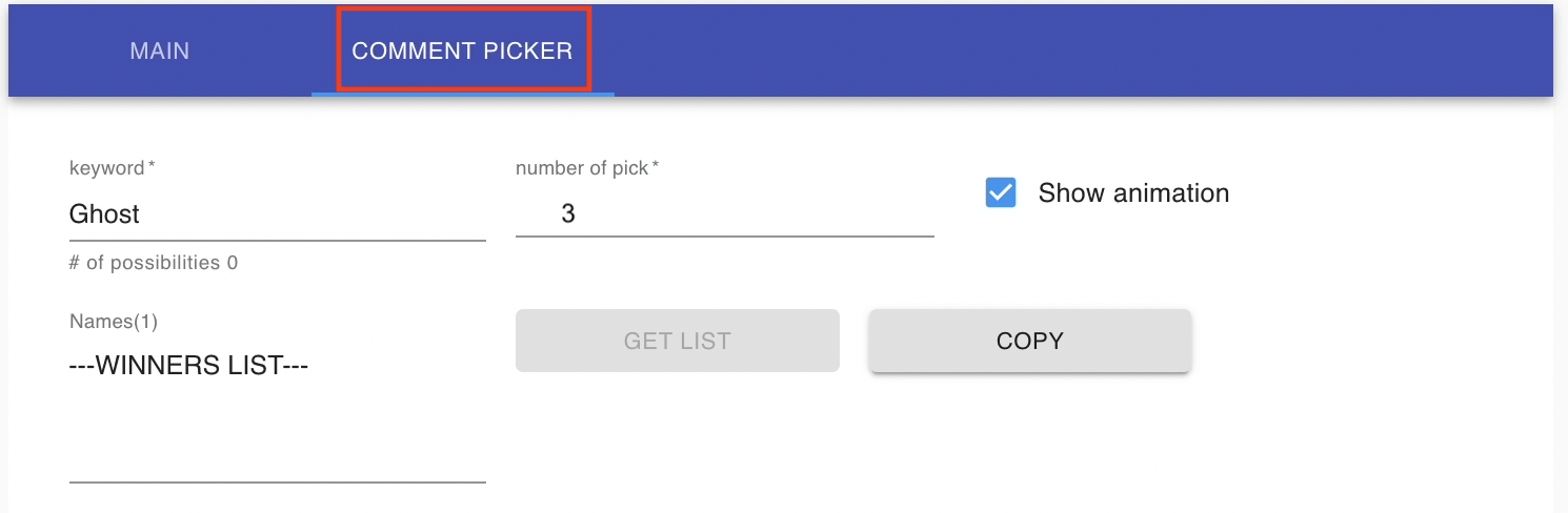 Comment Picker interface in Boxify Live Window