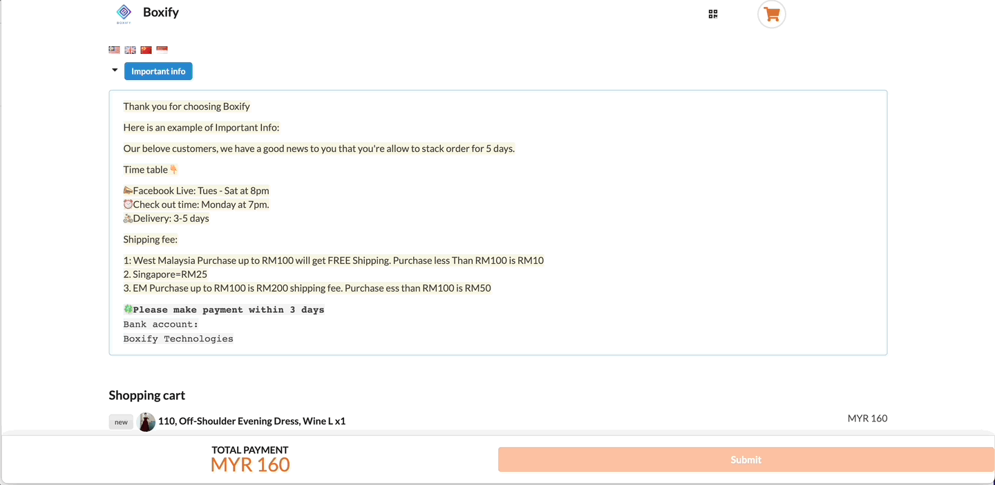 Customer view of the shopping cart checkout flow