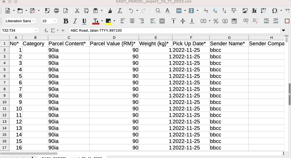Easyparcel CSV file upload