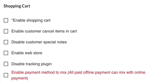 Enable Shopping Cart setting