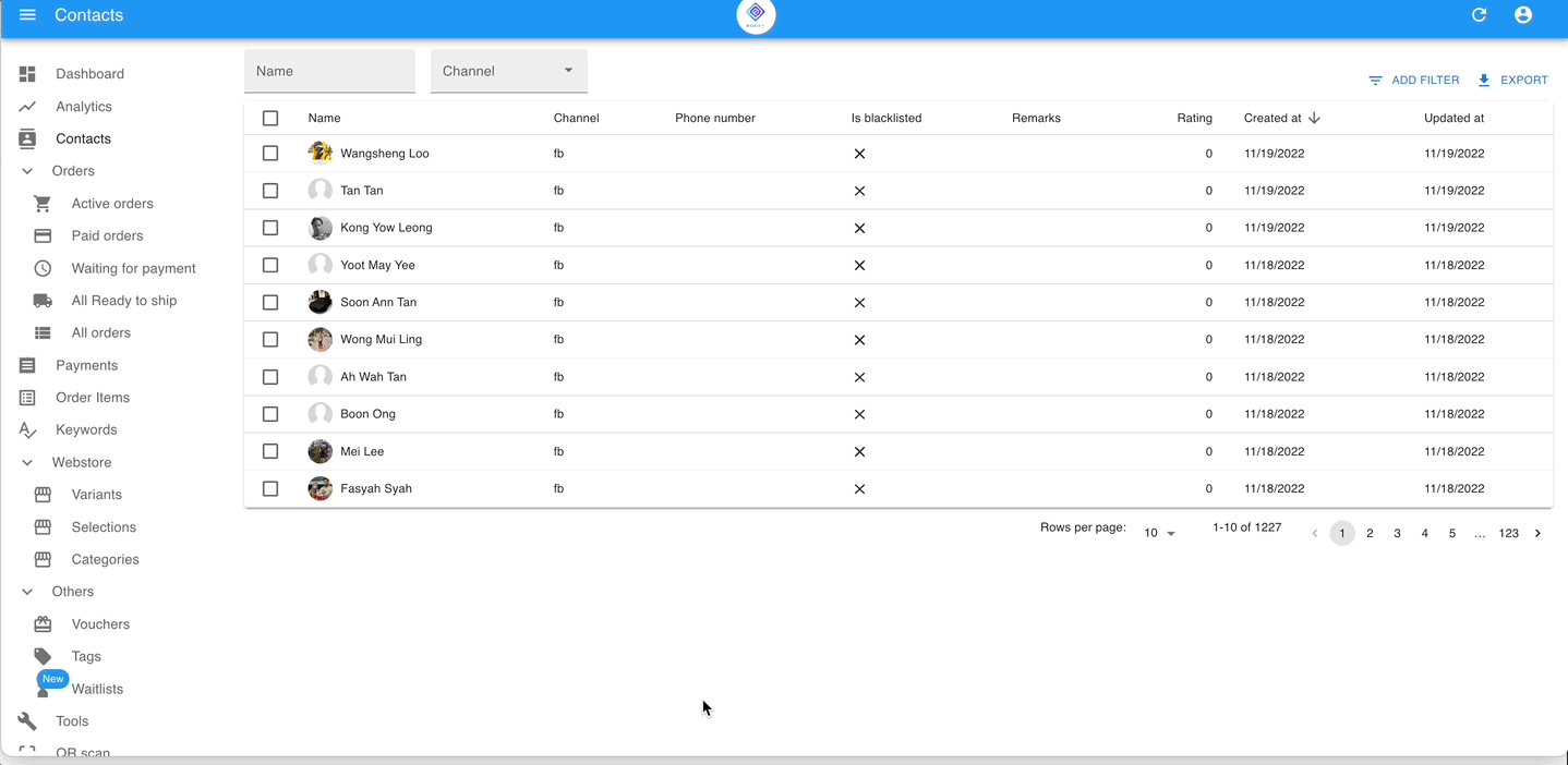 Exporting the contact list