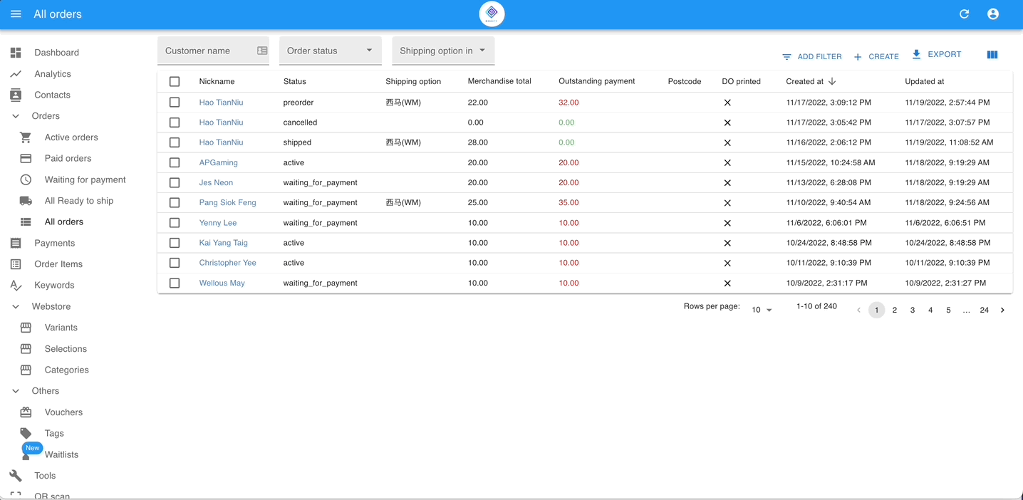 Exporting customer info with address from the Orders section