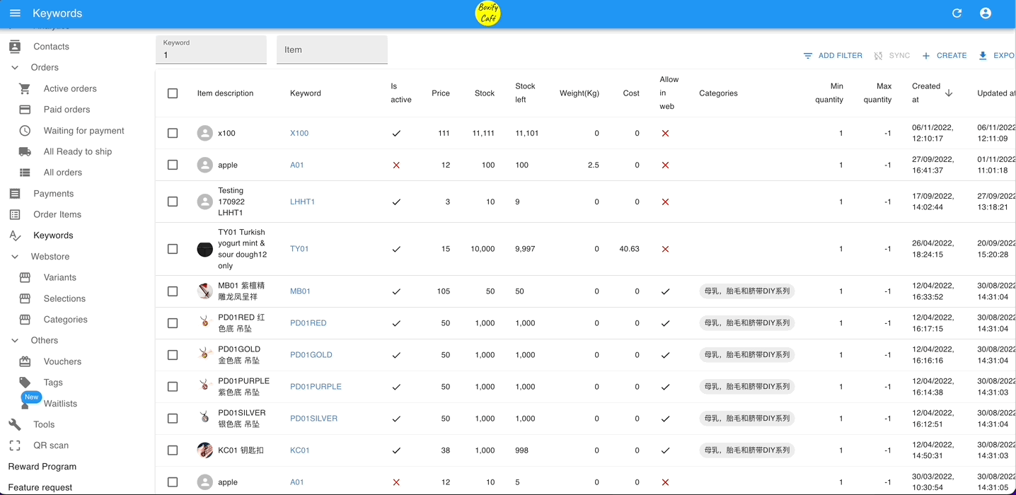 Animation showing how to export keywords