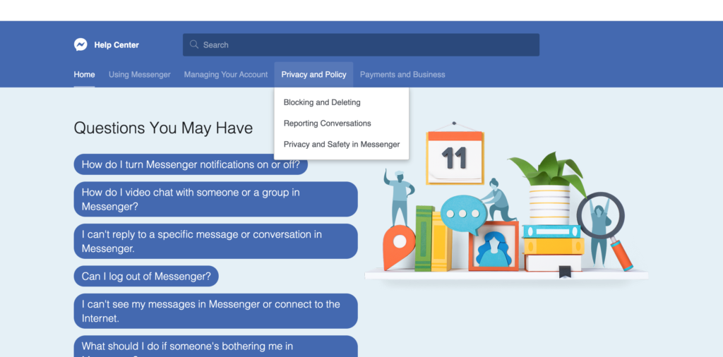 Facebook Messenger interface showing how to search for and message a customer who deleted the conversation