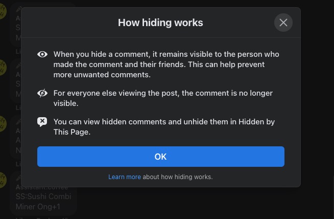 How comment hiding works during a live session