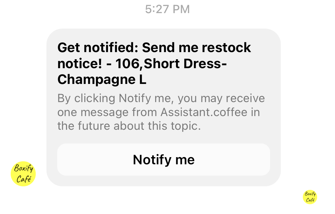 Waitlists settings panel in Boxify showing the enable checkbox and restock message field
