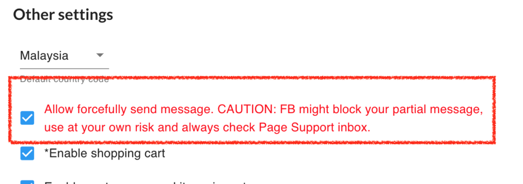 Force Send toggle in admin panel Parameters settings