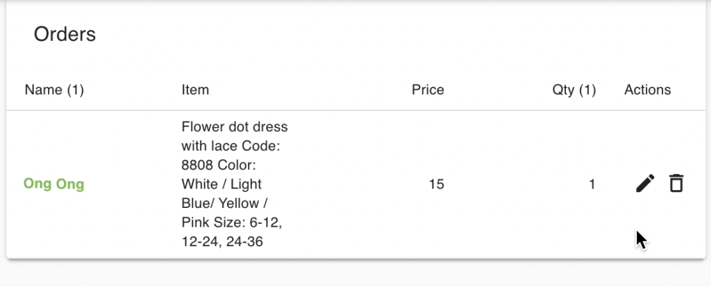 The order list inside Live Window