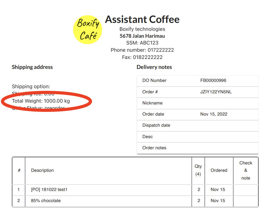 Show total weight on DO and invoice setting
