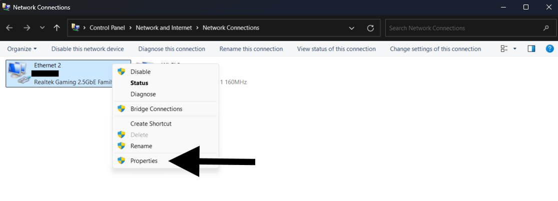 Network Connections list showing active Wi-Fi and Ethernet adapters