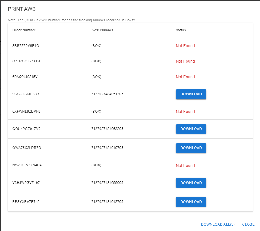 DHL print AWB screen