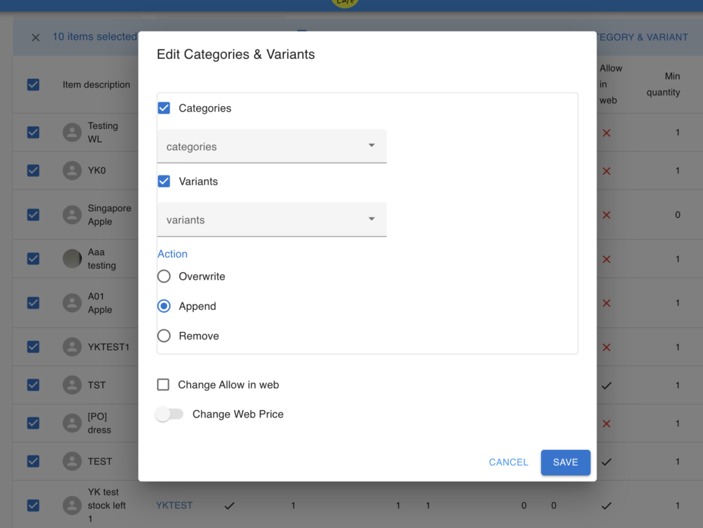 Bulk assigning variants and category