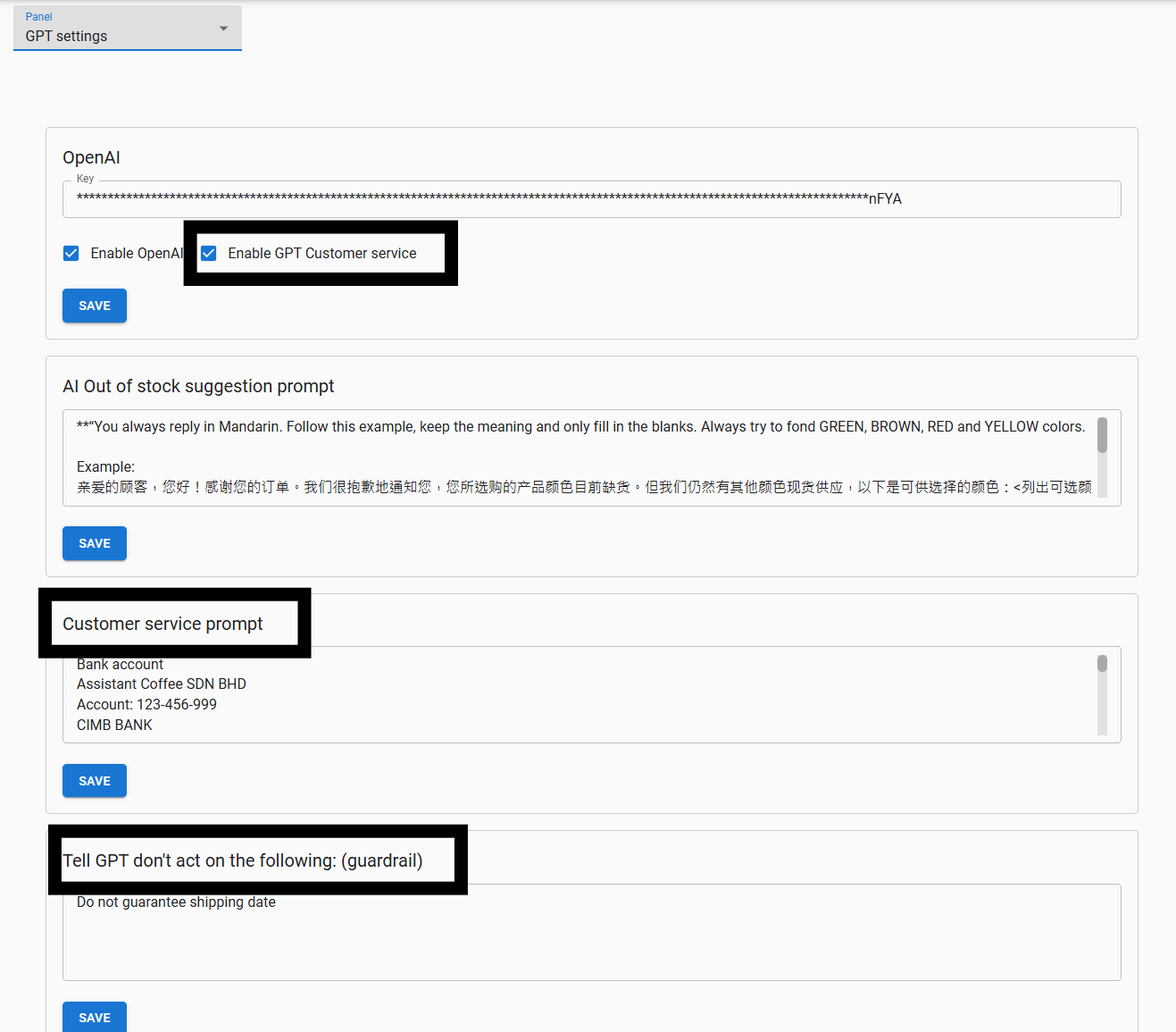 Enable GPT settings screen