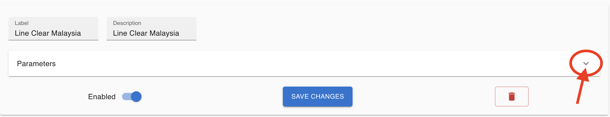 Line Clear parameters screen