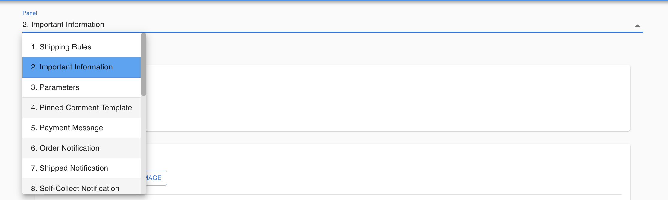 Important Information settings screen
