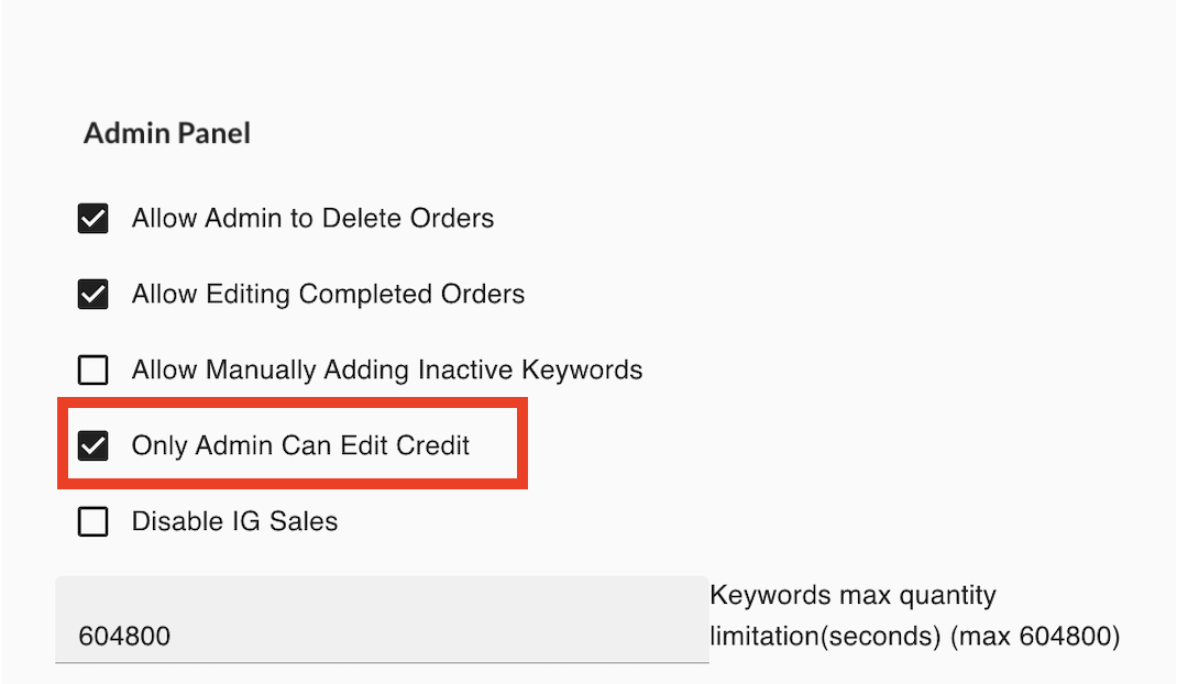 Only Admin Can Edit Credits setting