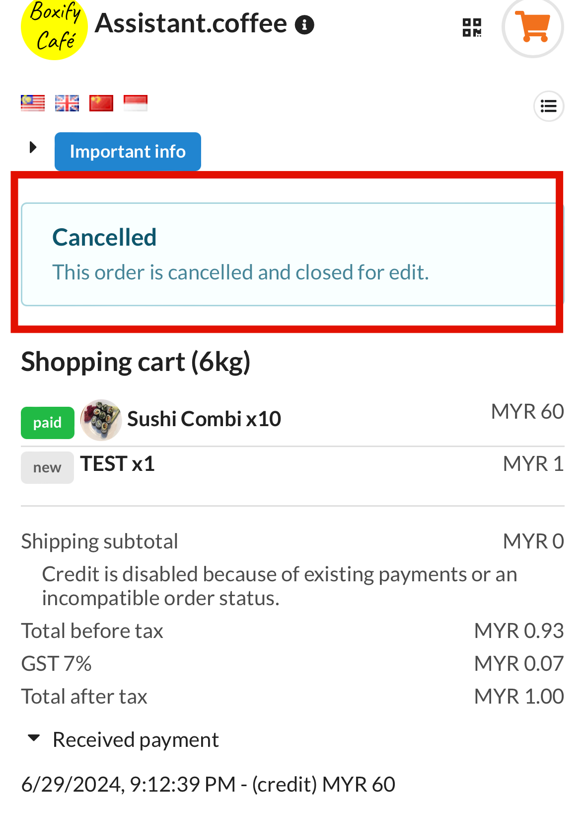Locked order fake cancel message example