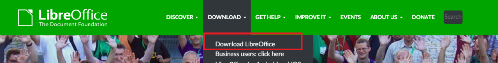LibreOffice download page showing the Download button
