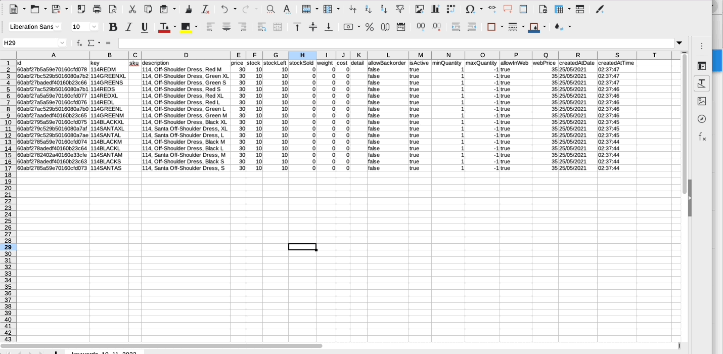 Animation showing how to update keywords in the spreadsheet