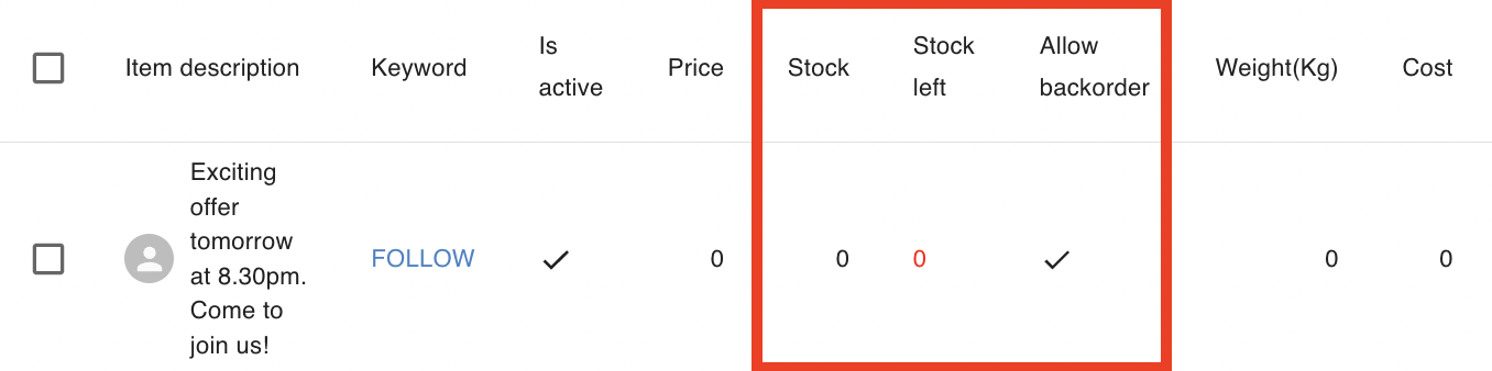 Keyword setup for event notification waitlist in Boxify