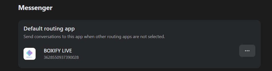 Messenger settings showing BOXIFY LIVE set as the default routing app