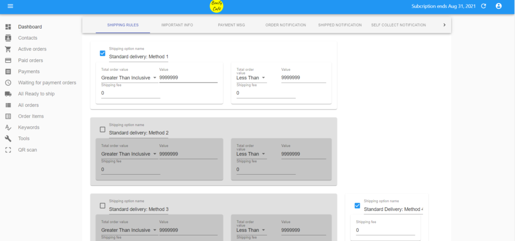 Tiered shipping rule setup