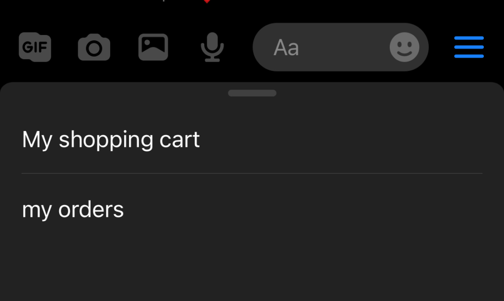 Persistent menu shown in Messenger