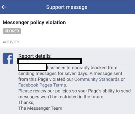 Screenshot of a single message block for 7 days