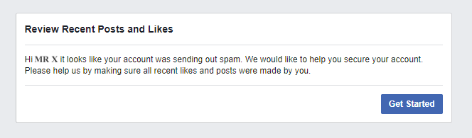 Facebook security alert example