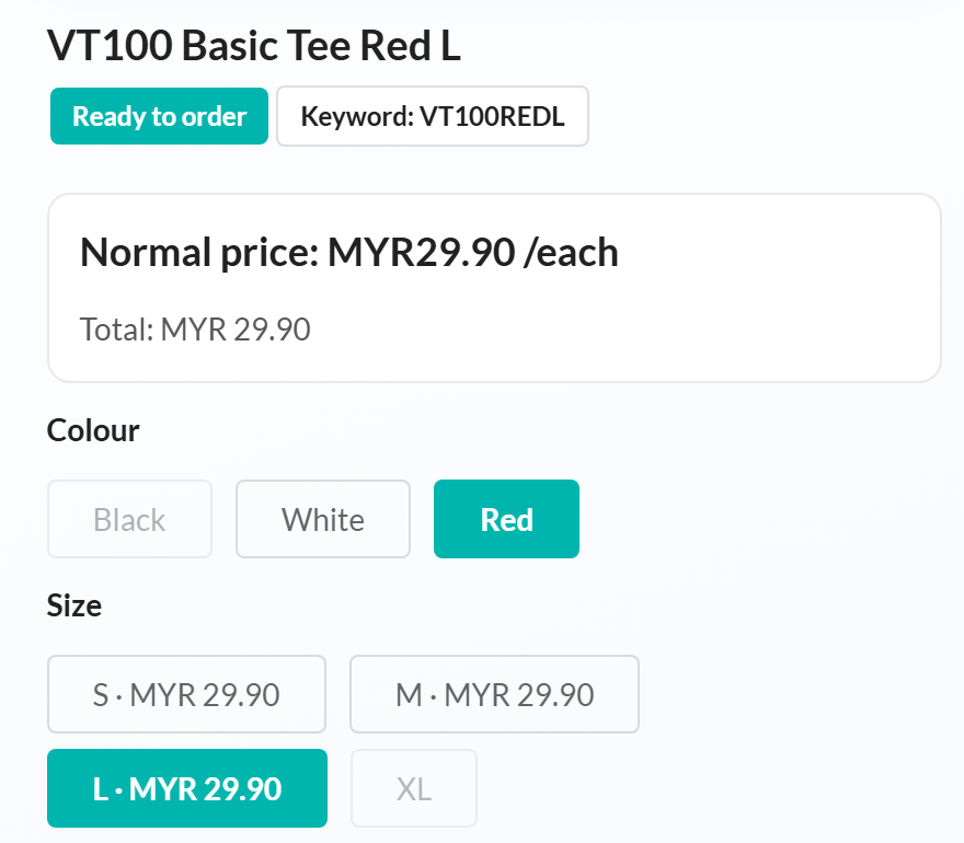 Sold-out and unavailable options